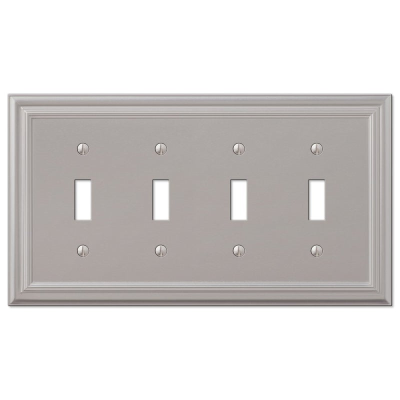 Amerelle Continental Quadruple Toggle Cast Metal Wallplate In Satin Nickel - Image 1